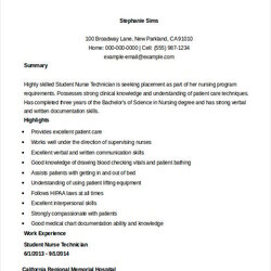 Sterling Nursing Student Resume Example Free Word Documents Download Nurse Sample Technician Template