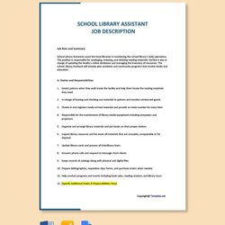 Free School Library Assistant Job And Description Template Google
