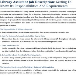 The Highest Standard Library Assistant Job Description Getting To Know Its Responsibilities