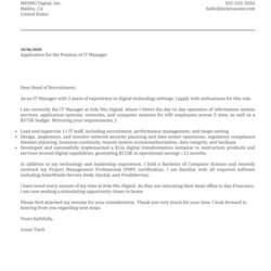 Splendid It Manager Cover Letter Example Resume Sample Samples Text Version Image