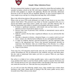 Fantastic Sample College Admissions Essays We Have Prepared This Handout Of Essay Harvard Student Application