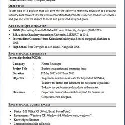 Outstanding Marketing Fresher Student Resume Format In Word