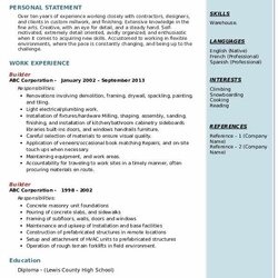 Builder Resume Samples Construction Experience Example Building