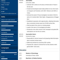 High Quality Journalist Resume Examples Journalism Template