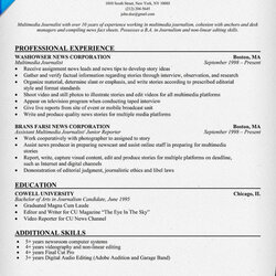 Eminent Sample Resume For Journalist Example Name