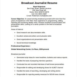 Superb Journalist Resume Template Free Word Document Download Broadcast Width