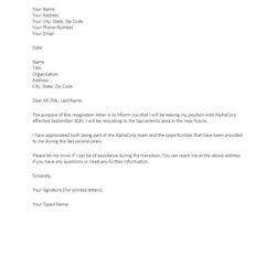 The Highest Quality Letter Of Resignation Free Printable Documents Letters Relocation Professional Resign