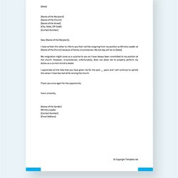 High Quality Free Community Service Letter From Church Template Download Resignation Ministry Leader Letters