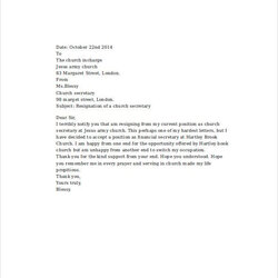 Supreme Church Ministry Resignation Letter Sample Template Example Secretary Format