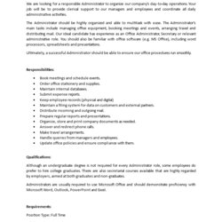 Fantastic Administrator Job Description Templates At