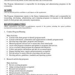 Preeminent Administrator Job Description Example Free Word Documents Program Template Business Gov