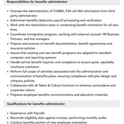 Tremendous Benefits Administrator Job Description Velvet Jobs