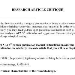 Fantastic Critique Paper Example Research Article Essay No Nu