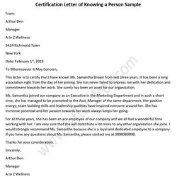 Sample Certification Letter Of Knowing Person By Marisa Self Letters