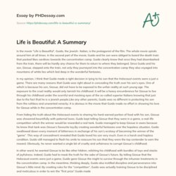 Life Is Beautiful Summary Essay Example