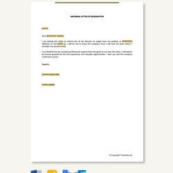 Free Informal Letter Of Resignation Template Google Docs Word Apple Leave