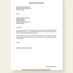 Fantastic Free Informal Letter Of Resignation Template Download Letters In Word Editable