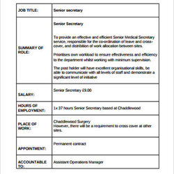 Exceptional Free Medical Secretary Job Description Samples In Ms Word Sample Senior