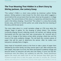 Supreme Essay Examples Short Story Order Now The True Meaning That Hidden In By Shirley Jackson Lottery
