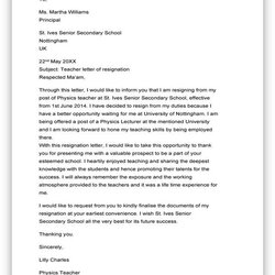Teacher Resignation Letter Sample Template