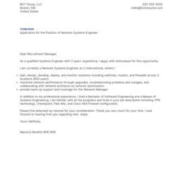 Worthy Network Systems Engineer Cover Letter Sample Image