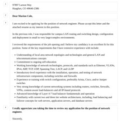 Superb Network Engineer Cover Letter Velvet Jobs