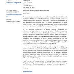 The Highest Standard Network Engineer Cover Letter Samples Guides Format