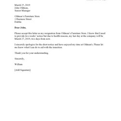 Superior Short Resignation Letter Template In And Word Images Notice