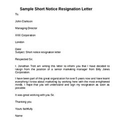 Capital Sample Short Notice Resignation Letter Templates Format Period Word