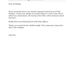 Out Of This World Short Notice Resignation Letters Free Letter