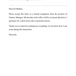 Fantastic Short Notice Resignation Letters Free Letter