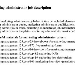 Peerless Marketing Administrator Job Description