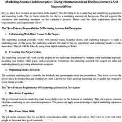 Marketing Assistant Job Description Giving Information About The Responsibilities Requirements