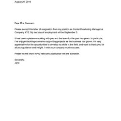 How To Write Professional Resignation Letter With Samples Copy Short Simple Example Polite Manager Text