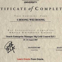 All About Eric Certificate Of Completion Oracle Enterprise Manager Course