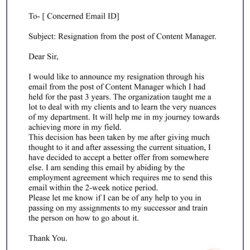 Sublime Resignation Email Format With Notice Period Sample Letter Write