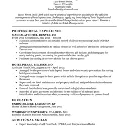 Out Of This World Hotel Clerk Resume Sample Companion Desk Front Hospitality Examples Format