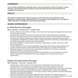 The Highest Quality Maintenance Manager Resume Samples Job Example Repair