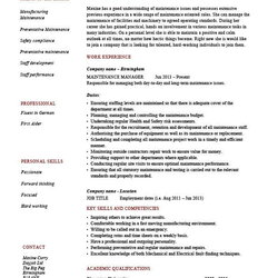 Sterling Maintenance Manager Resume Example Job Description Samples Repairs Template Building Work Pic