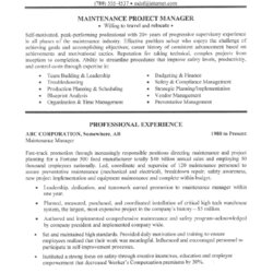 Splendid Maintenance Manager Resume Sample All Trades Writing Service Job Examples Resumes Objective Format