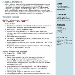 Super Facility Maintenance Manager Resume Samples Template