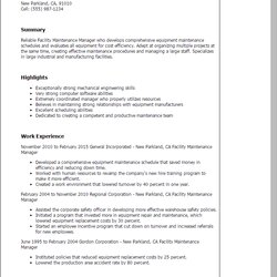 Admirable Resume Templates Facility Maintenance Manager Recipe Sales Template Sample Management Example