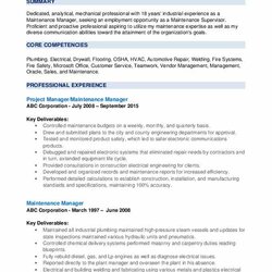 Maintenance Manager Resume Samples Sample Project Build