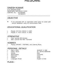 Indian Resume Format Simple Basic Fresher Templates Formats Resumes Freshers