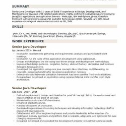 Exceptional Senior Java Developer Resume Samples Framework Template Project Experience Software Example Good
