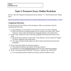 Worthy Outline Persuasive Essay Name Michelle Evans Topic Thumb