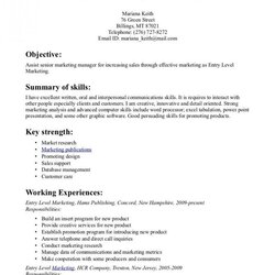 Exceptional Marketing Resume Objective Entry Level In