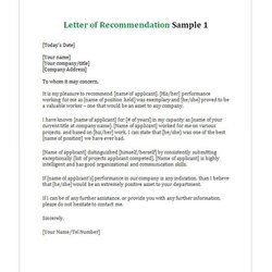 Letter Of Recommendation Letters Templates Resume