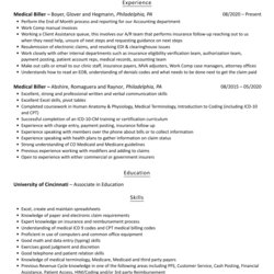 Peerless Medical Billing Resume Samples