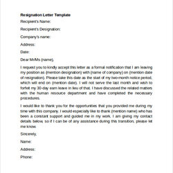 Peerless Free Sample Resignation Letter Template
